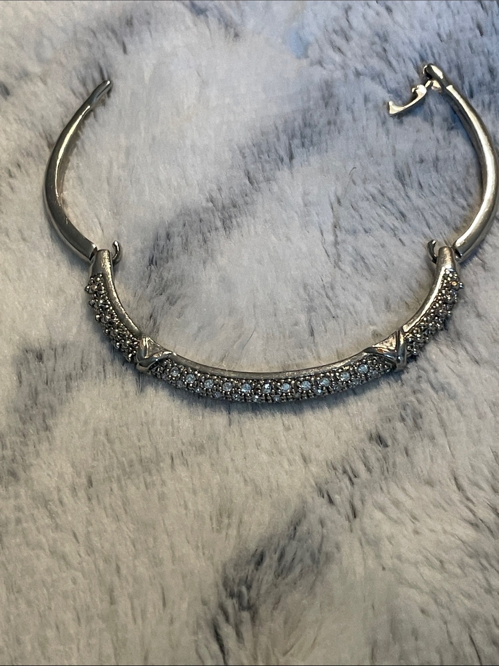 Silver-Tone Pave Crystal Bangle Bracelet - Women Jewelry